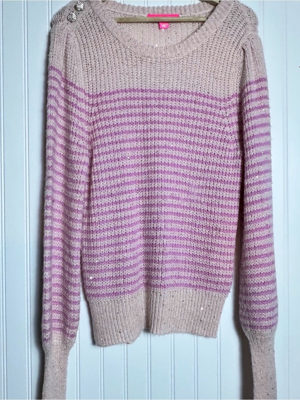 Lilly Pulitzer Finney Sweater Peony Pink Sparkle Stripe Sz M crewneck - Picture 8 of 11